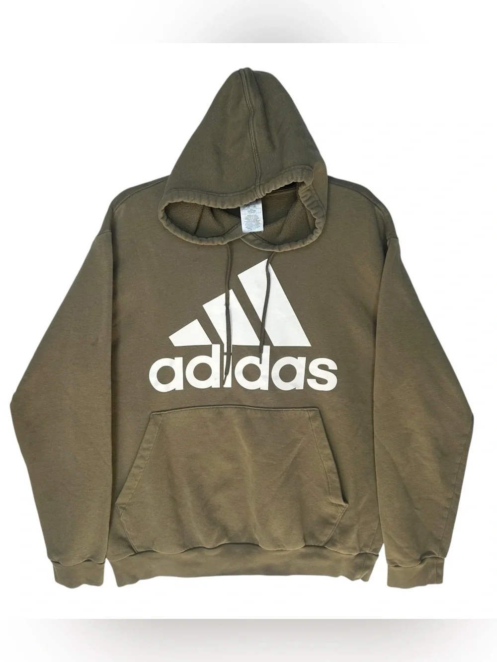 Adidas Essentials Big Logo Pullover Hoodie Olive Green Men’s Large Fleece